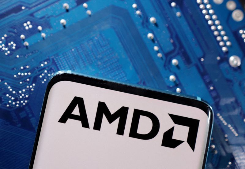 &copy; Reuters. FILE PHOTO: A smartphone with a displayed AMD logo is placed on a computer motherboard in this illustration taken March 6, 2023. REUTERS/Dado Ruvic/Illustration/File Photo