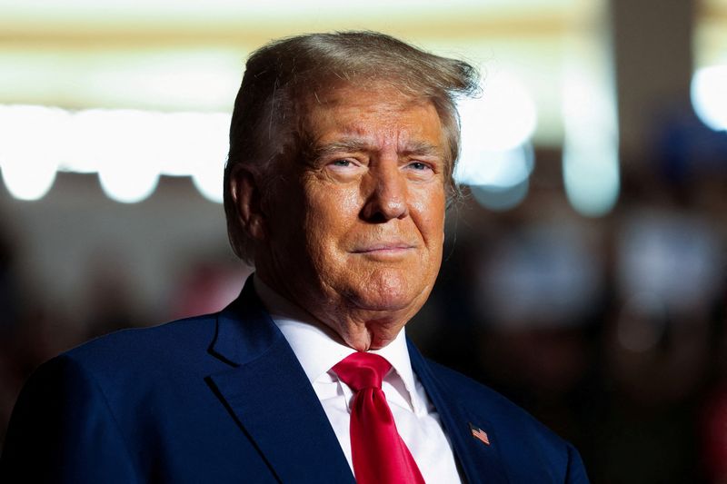 &copy; Reuters. FILE PHOTO: Former U.S. President and Republican presidential candidate Donald Trump looks on as he holds a campaign rally in Erie, Pennsylvania, U.S., July 29, 2023. REUTERS/Lindsay DeDario/File Photo