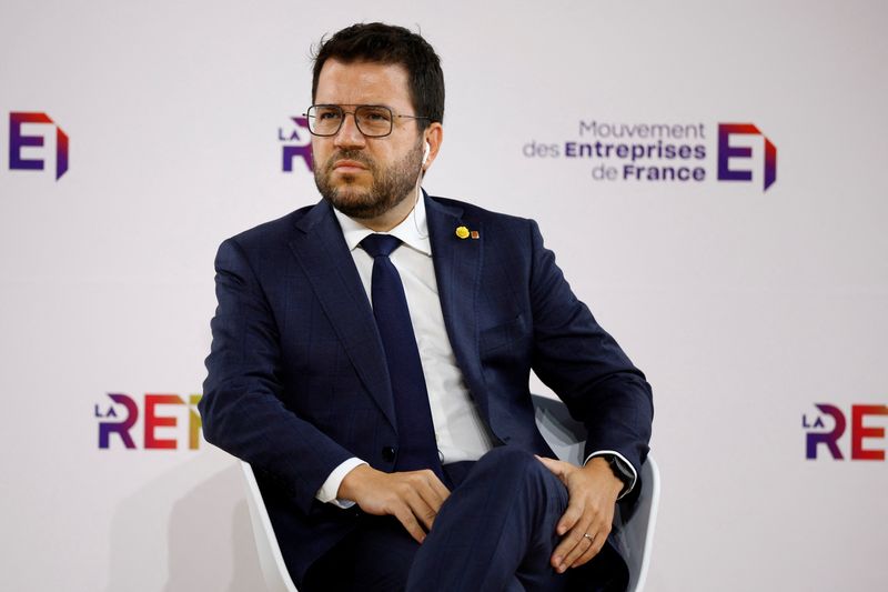 &copy; Reuters. FOTO DE ARCHIVO: Pere Aragonés i García, presidente de la Generalitat de Cataluña, asiste al foro de verano del sindicato MEDEF "La Rencontre des Entrepreneurs de France, LaREF" en el hipódromo de París Longchamp en París, Francia. 30 de agosto de 2