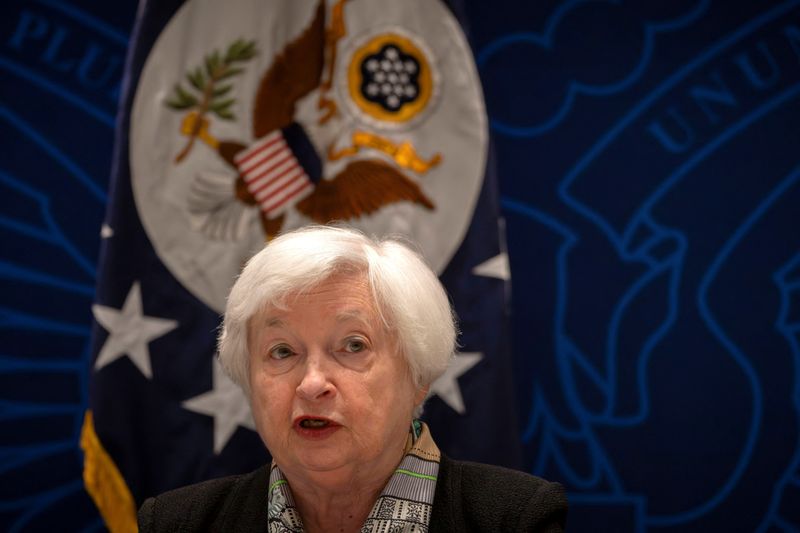 &copy; Reuters. U.S. Treasury Secretary Janet Yellen speaks during a climate finance roundtable discussion at the U.S. Embassy in Beijing, Saturday, July 8, 2023.  Mark Schiefelbein/Pool via REUTERS/File Photo