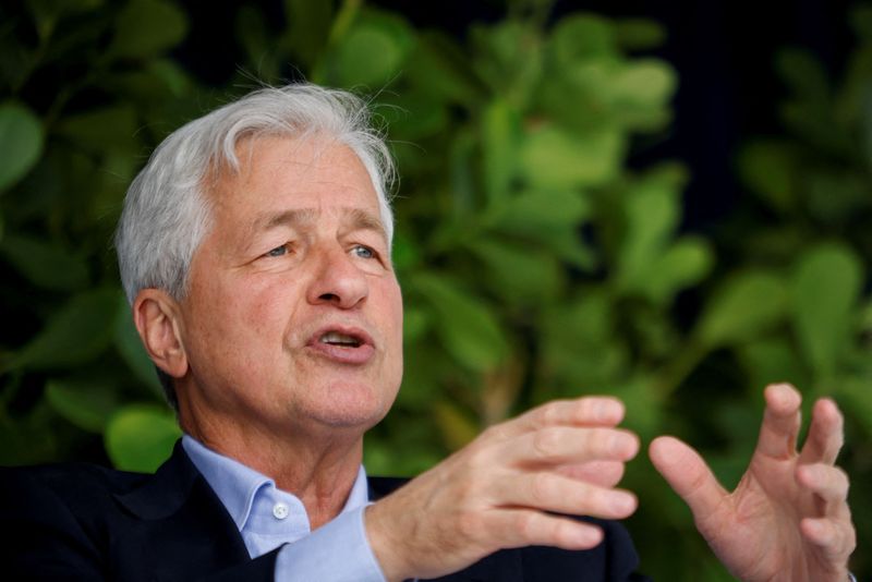 &copy; Reuters. FILE PHOTO: Jamie Dimon, Chairman of the Board and Chief Executive Officer of JPMorgan Chase & Co., speaks during the event Chase for Business The Experience - Miami hosted by JP Morgan Chase Bank for small business owners at The Wharf in Miami, Florida, 