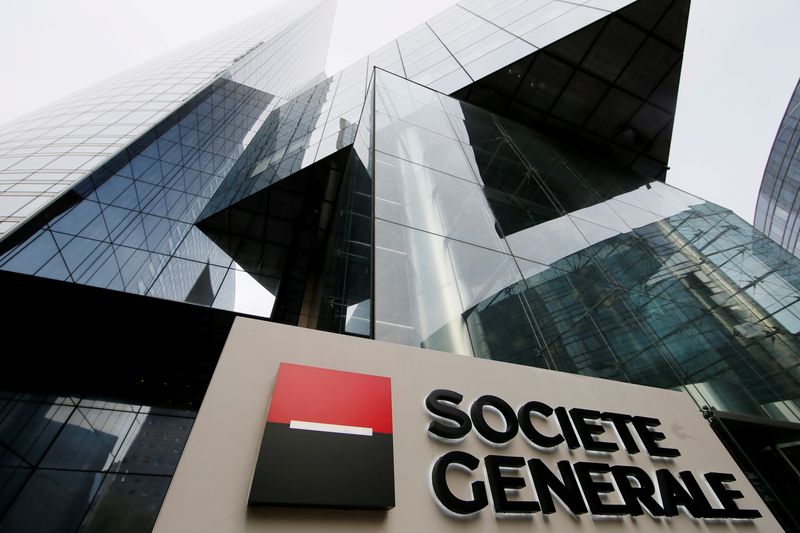 &copy; Reuters. The logo of the French bank Societe Generale is seen in front of the bank's headquarters building at La Defense business and financial district in Courbevoie near Paris, France, April 21, 2016. REUTERS/Gonzalo Fuentes/File Photo   