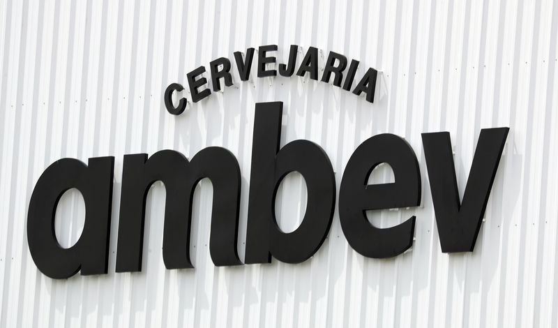 &copy; Reuters. FILE PHOTO: The AmBev (Companhia de Bebidas das Americas) logo is pictured in their unit in Fortaleza, Brazil January 10, 2019. REUTERS/Paulo Whitaker
