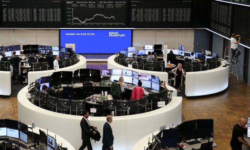 &copy; Reuters. FILE PHOTO: The German share price index DAX graph is pictured at the stock exchange in Frankfurt, Germany, August 2, 2023.    REUTERS/Staff