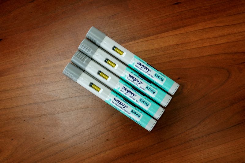 &copy; Reuters. FILE PHOTO: A selection of injector pens for the Wegovy weight loss drug are shown in this photo illustration in Chicago, Illinois, U.S., March 31, 2023.  REUTERS/Jim Vondruska/Illustration/File Photo