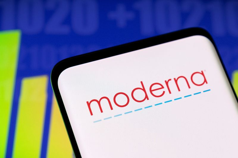 &copy; Reuters. Moderna logo and stock graph are seen displayed in this illustration taken, May 3, 2022. REUTERS/Dado Ruvic/Illustration/File photo