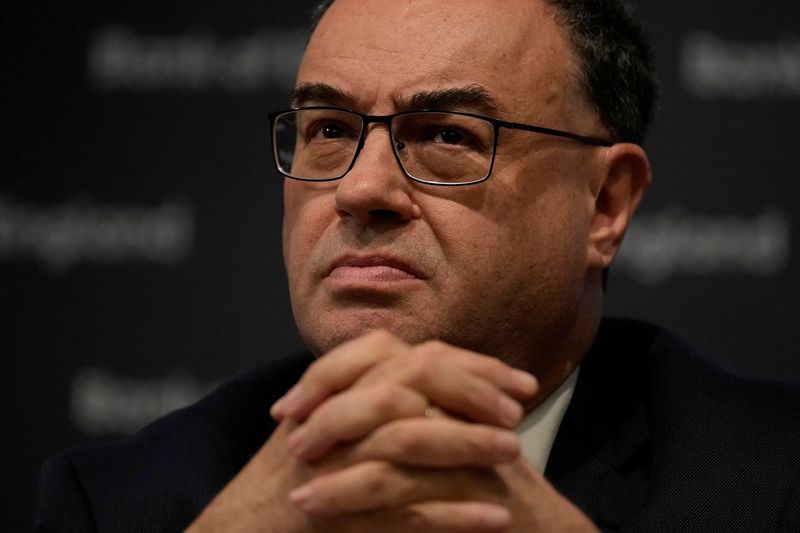 &copy; Reuters. Governor of the Bank of England Andrew Bailey attends a press conference for the Monetary Policy Report August 2023, at the Bank of England in London, Britain, August 3, 2023. Alastair Grant/Pool via REUTERS