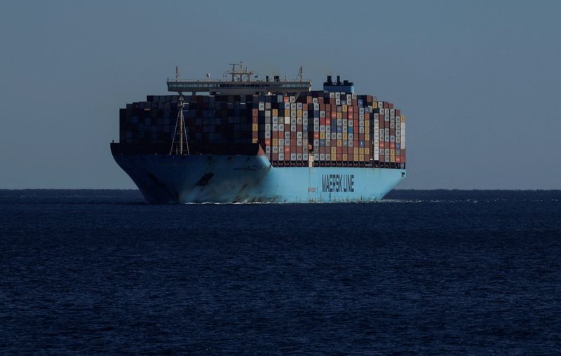 &copy; Reuters. FOTO DE ARCHIVO. El buque portacontenedores gigante Triple-E de Maersk, Majestic Maersk, uno de los portacontenedores más grandes del mundo, se ve mientras navega en el Estrecho de Gibraltar hacia el puerto de Algeciras, España, el 19 de enero de 2023..
