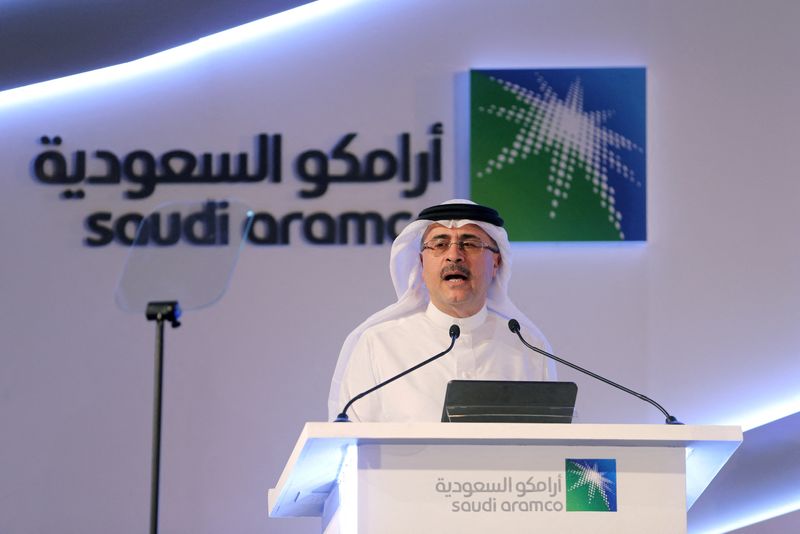 &copy; Reuters. FILE PHOTO: Amin H. Nasser, president and CEO of Saudi Aramco, speaks during a news conference at the Plaza Conference Center in Dhahran, Saudi Arabia, November 3, 2019. REUTERS/Hamad I Mohammed/File Photo