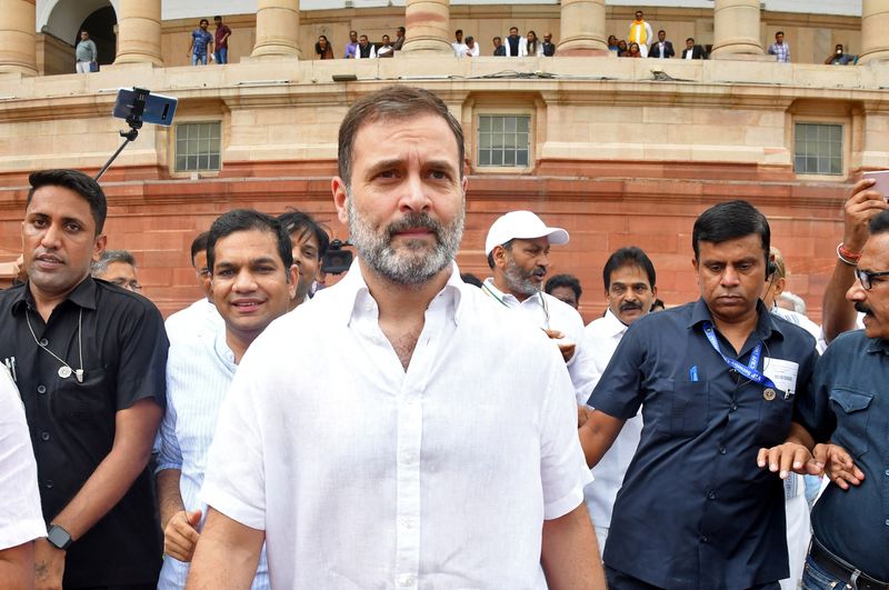 &copy; Reuters. Rahul Gandhi chega ao Parlamento em Nova Délhi
 7/8/2023   REUTERS/Stringer