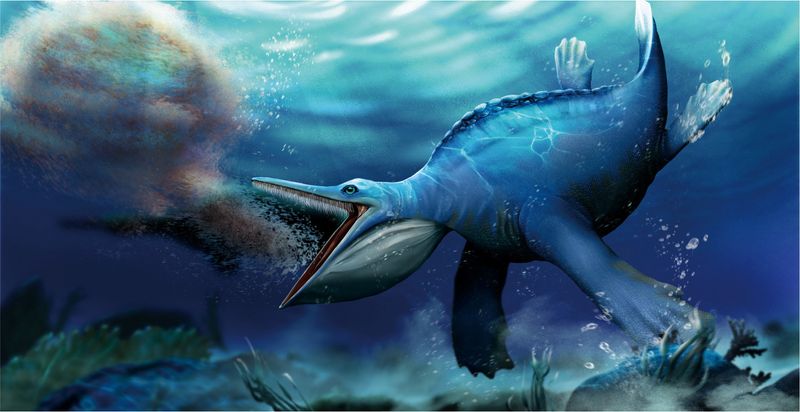 © Reuters. Artist's reconstruction shows the Triassic Period marine reptile Hupehsuchus nanchangensis, based on fossils unearthed in China's Hubei Province. Hupehsuchus is believed to have been a filter-feeder, akin to some of today's baleen whales. Shi Shunyi and Long Cheng/Handout via REUTERS 