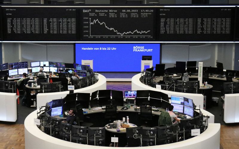&copy; Reuters. FILE PHOTO: The German share price index DAX graph is pictured at the stock exchange in Frankfurt, Germany, August 8, 2023.    REUTERS/Staff/File Photo