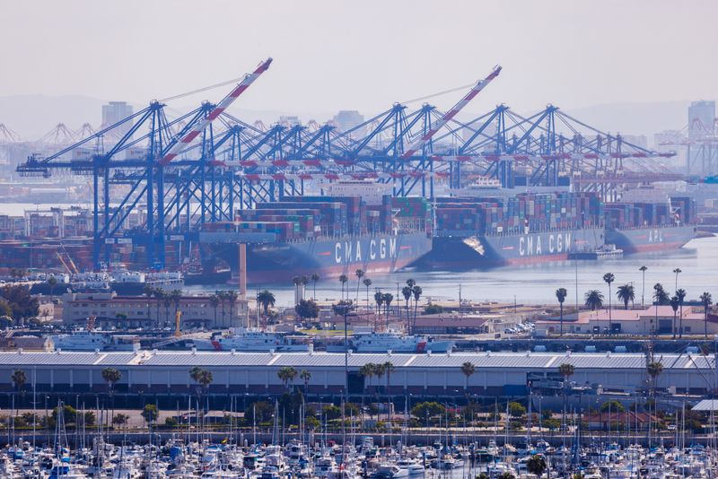 &copy; Reuters. Container ships are shown at the Port of Los Angeles from San Pedro, California, U.S., June 23, 2023.   REUTERS/Mike Blake