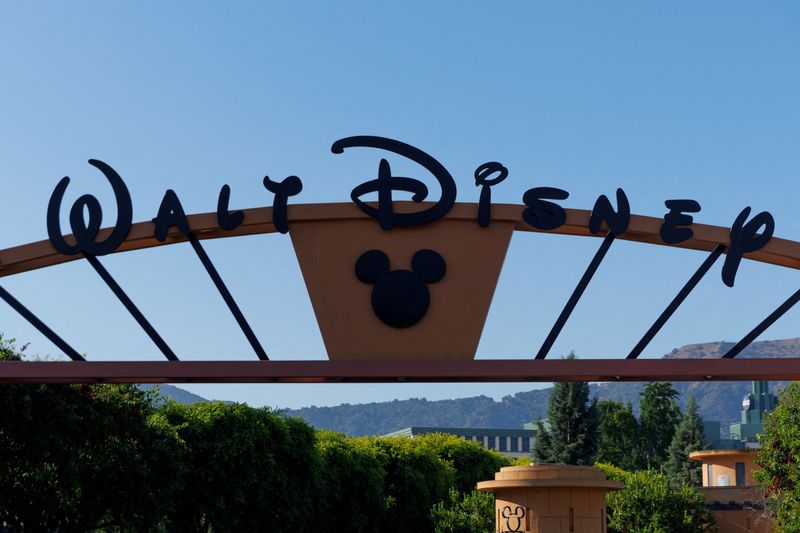 &copy; Reuters. FILE PHOTO: A sign is shown at one of the entrances to Disney Studios in Burbank, California, U.S., July 25, 2023.   REUTERS/Mike Blake/File Photo