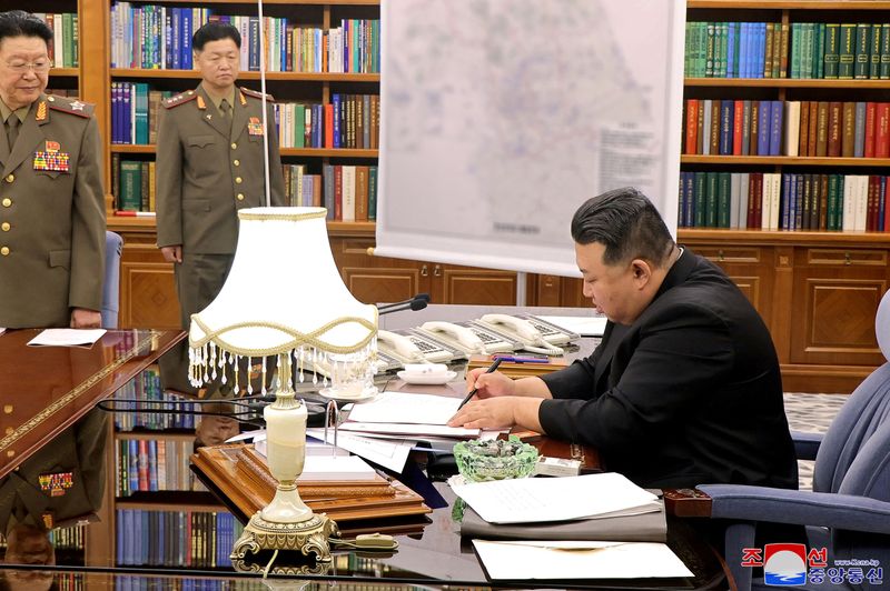 &copy; Reuters. North Korean leader Kim Jong Un attends the 7th enlarged meeting of the 8th Central Military Commission of the Workers' Party of Korea at the headquarters building of the Central Committee of the Workers' Party of Korea in Pyongyang, North Korea, August 9