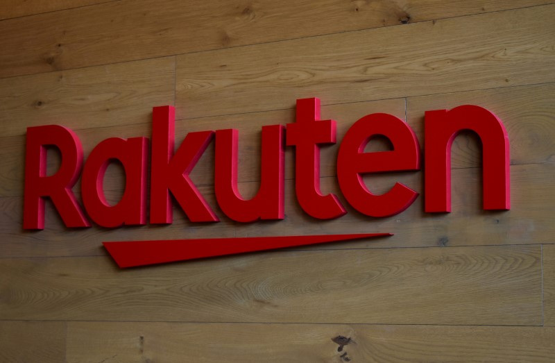 &copy; Reuters. FILE PHOTO: The logo of Rakuten is pictured at the headquarters of Rakuten in Tokyo, Japan, May 15, 2019. REUTERS/Sam Nussey