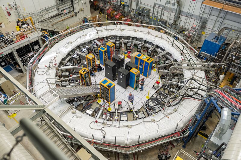 &copy; Reuters. The Muon g-2 ring sits in its detector hall at U.S. Department of Energy's Fermi National Accelerator Laboratory (Fermilab) in Batavia, Illinois, U.S., in an undated handout photo. An experiment studied the wobble of subatomic particles called muons as th