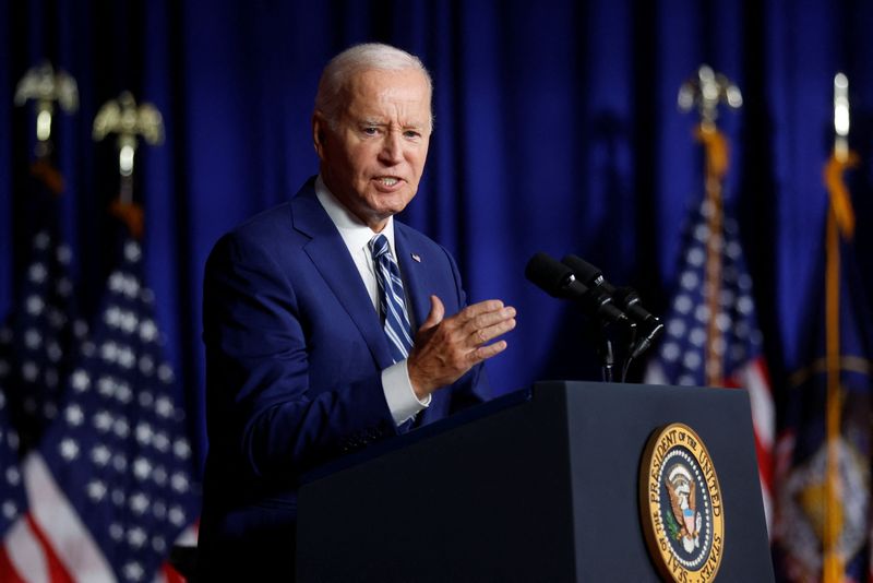 &copy; Reuters. FILE PHOTO: U.S. President Joe Biden delivers remarks on veterans' care at George E. Wahlen Department of Veterans Affairs Medical Center in Salt Lake City, Utah, U.S. August 10, 2023. REUTERS/Jonathan Ernst/File Photo