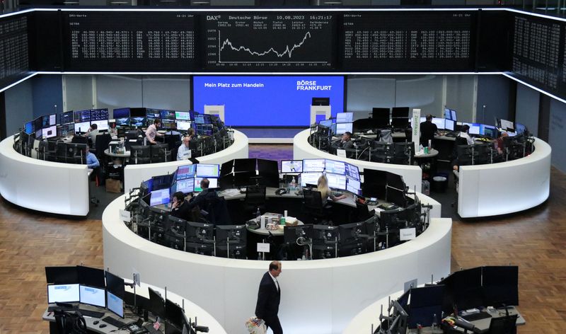 &copy; Reuters. FILE PHOTO: The German share price index DAX graph is pictured at the stock exchange in Frankfurt, Germany, August 10, 2023.    REUTERS/Staff/File Photo