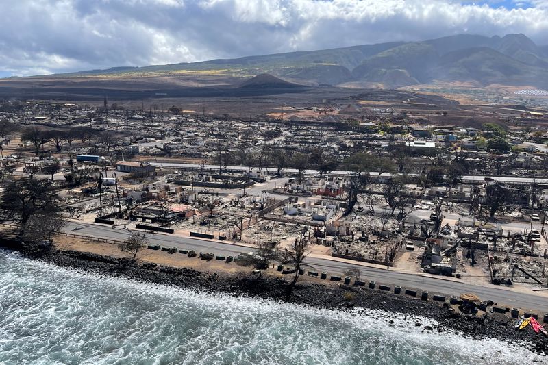&copy; Reuters. FILE PHOTO: The shells of burned houses and buildings are left after wildfires driven by high winds burned across most of the town in Lahaina, Maui, Hawaii, U.S. August 11, 2023. Hawai'i Department of Land and Natural Resources/Handout via REUTERS