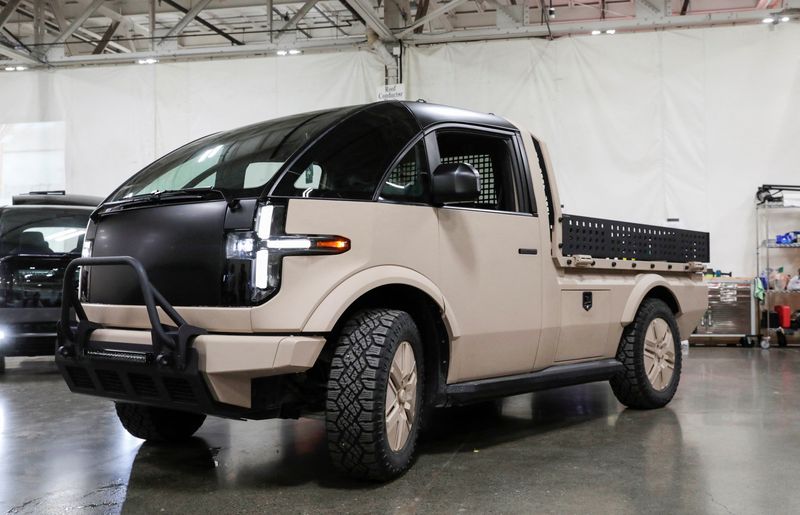&copy; Reuters. FILE PHOTO: A view shows a Canoo LTV (Light Tactical Vehicle) electric vehicle, produced for the U.S. Army, at a manufacturing site in Livonia, Michigan, U.S. November 29, 2022. REUTERS/Rebecca Cook/File Photo