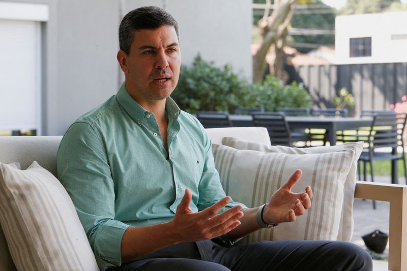 &copy; Reuters. FILE PHOTO: Paraguay's President-elect Santiago Pena speaks during an interview with Reuters ahead of his inauguration, in Asuncion, Paraguay August 7, 2023. REUTERS/Cesar Olmedo/File Photo