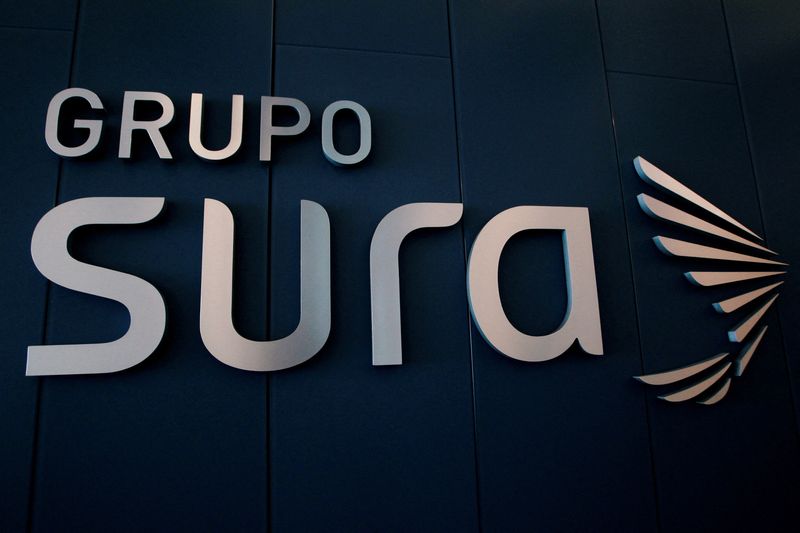 &copy; Reuters. FILE PHOTO: The Grupo Sura logo can be seen at its headquarters in Medellin, Colombia February 27, 2018. REUTERS/Fredy Builes//File Photo