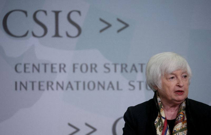 &copy; Reuters. FILE PHOTO: U.S. Treasury Secretary Janet Yellen delivers remarks on "Next Steps in the Evolution of Development Finance" at a Center for Strategic and International Studies (CSIS) in Washington, U.S., February 9, 2023. REUTERS/Leah Millis/File Photo