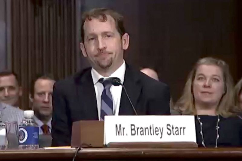 © Reuters. FILE PHOTO: Brantley Starr, a lawyer in the Texas Office of the Attorney General, speaks during a nomination hearing at the U.S. Senate Committee on the Judiciary in Washington, U.S. April 10, 2019 in a still image from video.  U.S. Senate Committee on the Judiciary/Handout via REUTERS.