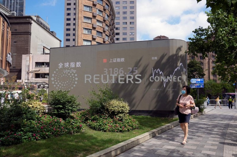 &copy; Reuters. Telão com informações acionárias em Xangai
03/08/2022. REUTERS/Aly Song