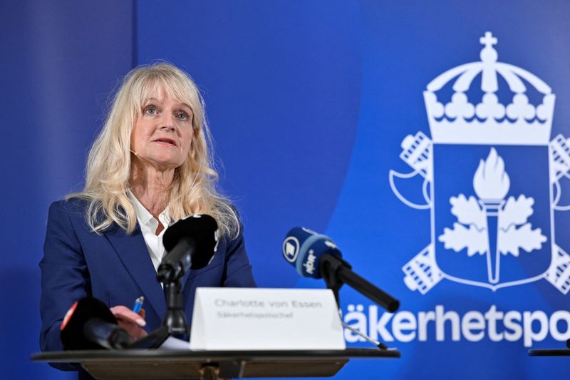 © Reuters. شارلوت فون إيسن مديرة جهاز الأمن السويدي خلال مؤتمر صحفي في ستوكهولم يوم الخميس في صورة لرويترز. يحظر إستخدام الصورة داخل السويد. يحظر إستخدام الصورة في الأغراض التجارية أو التحريرية داخل السويد.