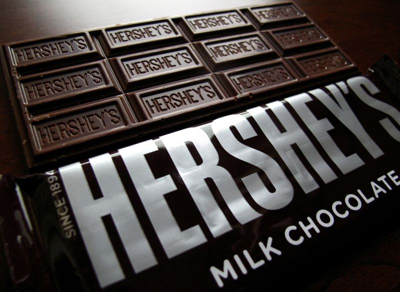 &copy; Reuters. FILE PHOTO: Hershey's chocolate bars are shown in this photo illustration in Encinitas, California January 29, 2015.   REUTERS/Mike Blake/File Photo
