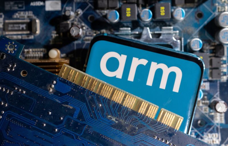 &copy; Reuters. FILE PHOTO: A smartphone with a displayed Arm Ltd logo is placed on a computer motherboard in this illustration taken March 6, 2023. REUTERS/Dado Ruvic/Illustration