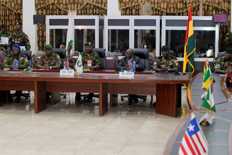 &copy; Reuters. The ECOWAS Committee of Chiefs of Defense staff brief the press on plans to deploy its standby force to the Republic of Niger, in Accra, Ghana, August 18, 2023. REUTERS/Francis Kokoroko