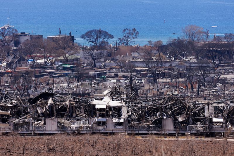 &copy; Reuters. FILE PHOTO: The fire ravaged town of Lahaina on the island of Maui in Hawaii, U.S., August 15, 2023.  REUTERS/Mike Blake/File Photo