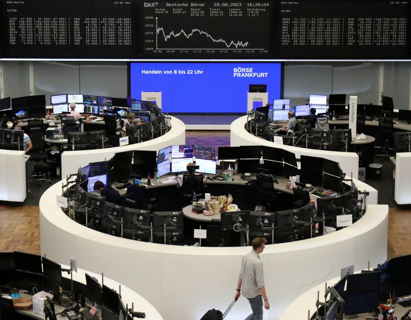 &copy; Reuters. FILE PHOTO: The German share price index DAX graph is pictured at the stock exchange in Frankfurt, Germany, August 18, 2023.    REUTERS/Staff/File Photo