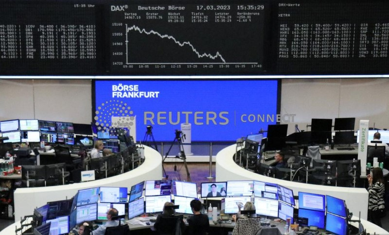 &copy; Reuters. Il grafico DAX dell'indice azionario tedesco alla borsa di Francoforte 17 marzo 2023.  REUTERS/Staff