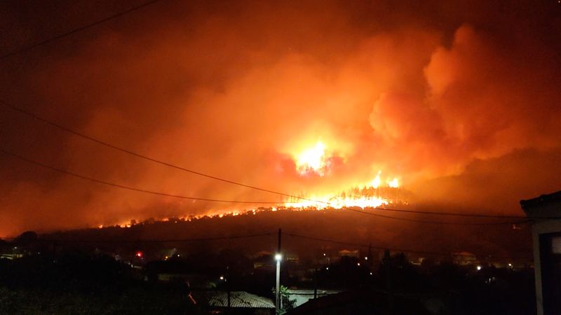 &copy; Reuters. منظر عام لحرائق الغابات في لوتروس بمنطقة إيفروس في اليونان يوم الأحد. صورة لرويترز من مواقع التواصل الاجتماعي. يحظر إعادة بيع أو الاحتفاظ با