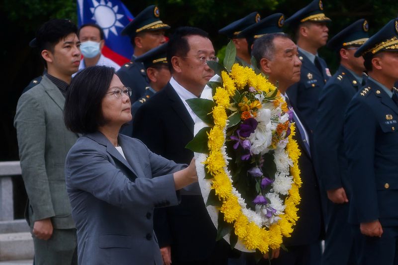 On frontline island with China, Taiwan president says peace comes through strength