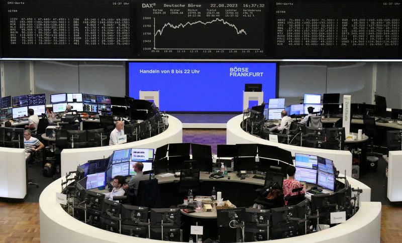 &copy; Reuters. FILE PHOTO: The German share price index DAX graph is pictured at the stock exchange in Frankfurt, Germany, August 22, 2023.    REUTERS/Staff/File Photo