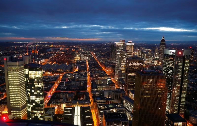 &copy; Reuters. FILE PHOTO: The financial district is photographed on early evening in Frankfurt, Germany, January 29, 2019.  REUTERS/Kai Pfaffenbach