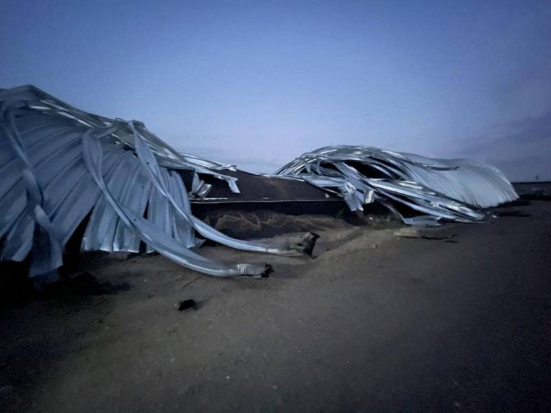 © Reuters. Damage to granaries is seen, amid Russia's attack on Ukraine, in a location given as Odesa region, Ukraine, in this social media image released August 23, 2023. Odesa Authorities/via REUTERS 