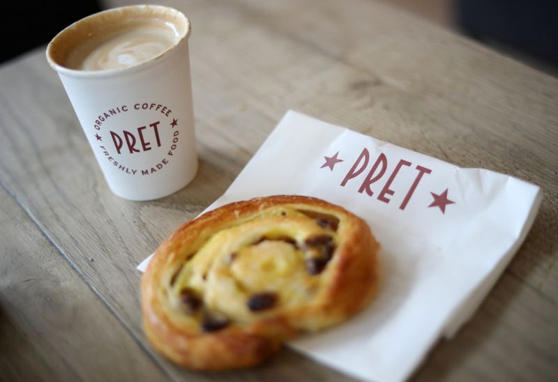 &copy; Reuters. FILE PHOTO: A coffee and a pastry are seen on a table inside a Pret A Manger store in Liverpool, Britain, September 22, 2021. REUTERS/Phil Noble/File Photo