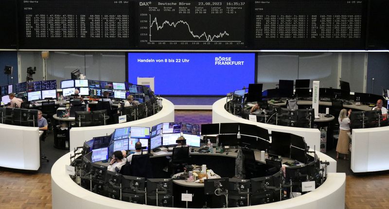 &copy; Reuters. FILE PHOTO: The German share price index DAX graph is pictured at the stock exchange in Frankfurt, Germany, August 23, 2023.    REUTERS/Staff/File Photo
