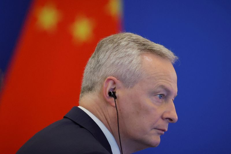 &copy; Reuters. FILE PHOTO: French Economy and Finance Minister Bruno Le Maire attends the China-France Economic and Financial Dialogue at the Diaoyutai State Guesthouse in Beijing, China, July 29, 2023. REUTERS/Thomas Peter/File Photo