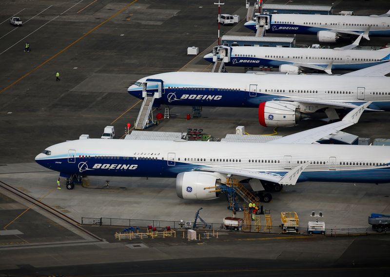 &copy; Reuters. FILE PHOTO: Boeing 777X and Boeing 737 MAX 10 airplanes are seen parked in an aerial view at King County International Airport-Boeing Field in Seattle, Washington, U.S, June 1, 2022.  REUTERS/Lindsey Wasson/File Photo