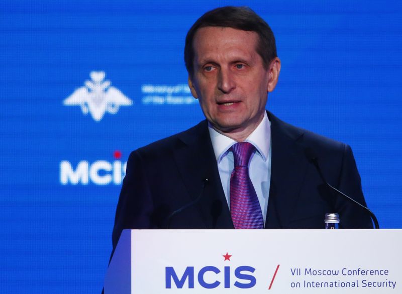 &copy; Reuters. مدير جهاز المخابرات الخارجية سيرجي ناريشكين يتحدث خلال مؤتمر في موسكو في صورة من أرشيف رويترز.