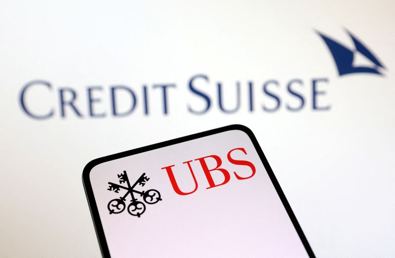 &copy; Reuters. UBS Group and Credit Suisse logos are seen in this illustration taken March 18, 2023. REUTERS/Dado Ruvic/Illustration/File photo