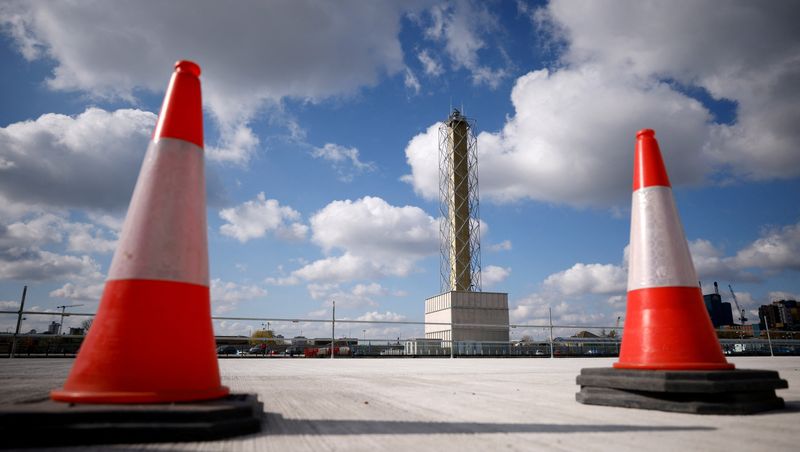 &copy; Reuters. FILE PHOTO: The new remote control tower is seen between traffic cones at London City Airport, Britain, April 29, 2021. REUTERS/John Sibley/File Photo