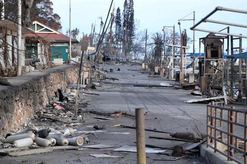 © Reuters. FILE PHOTO: A view of burned debris after wildfires devastated the historic town of Lahaina, Maui, Hawaii, U.S., August 10, 2023. Hawai'i Department of Land and Natural Resources/Handout via REUTERS/File Photo